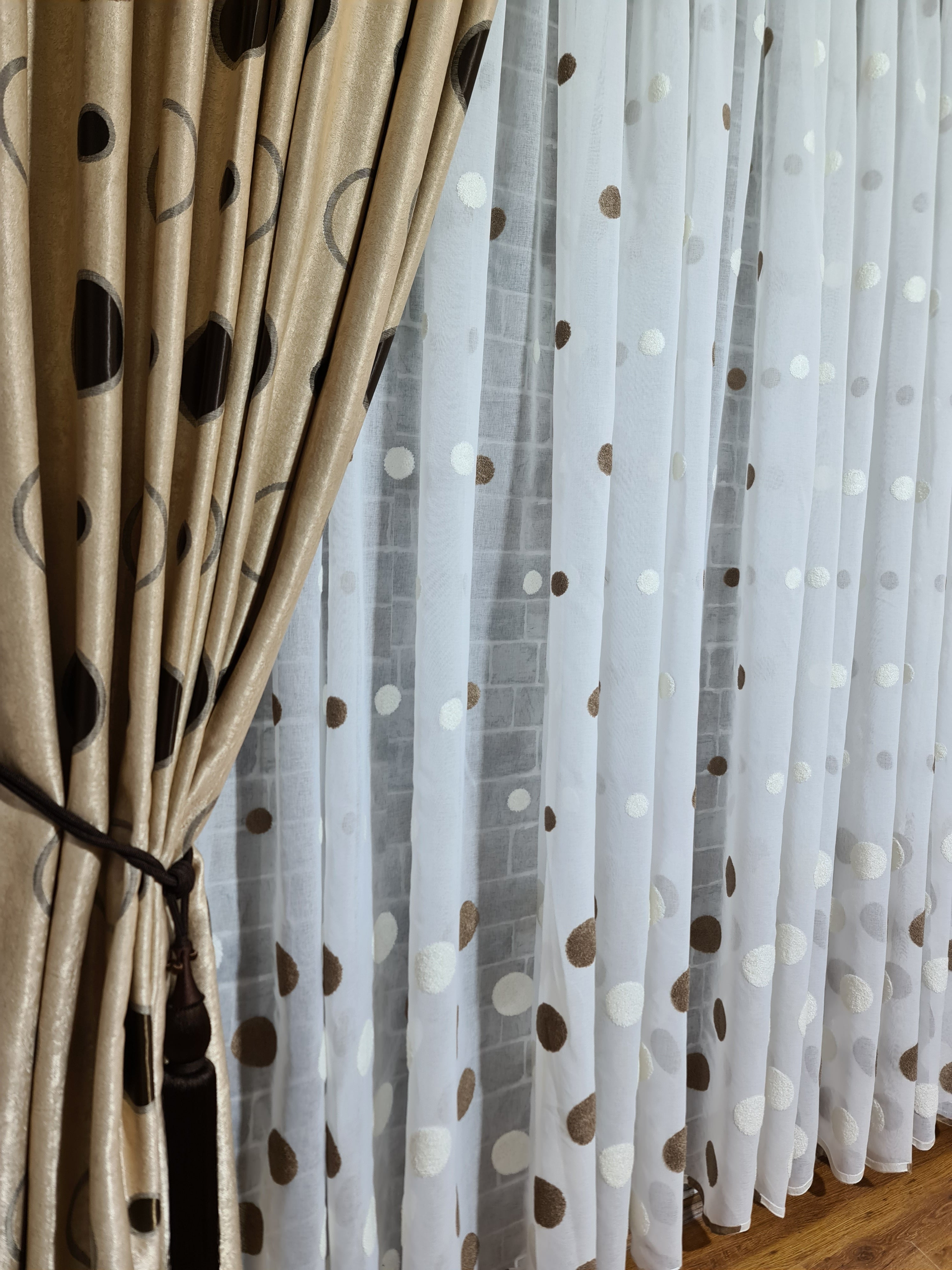 Perdea confectionata din in cu buline capucino, model Bulina - CASABLANCA Perdea confectionata din in cu buline capucino, model Bulina Casa Blanca Curtains & Drapes 45.00 CASABLANCA  CASABLANCA