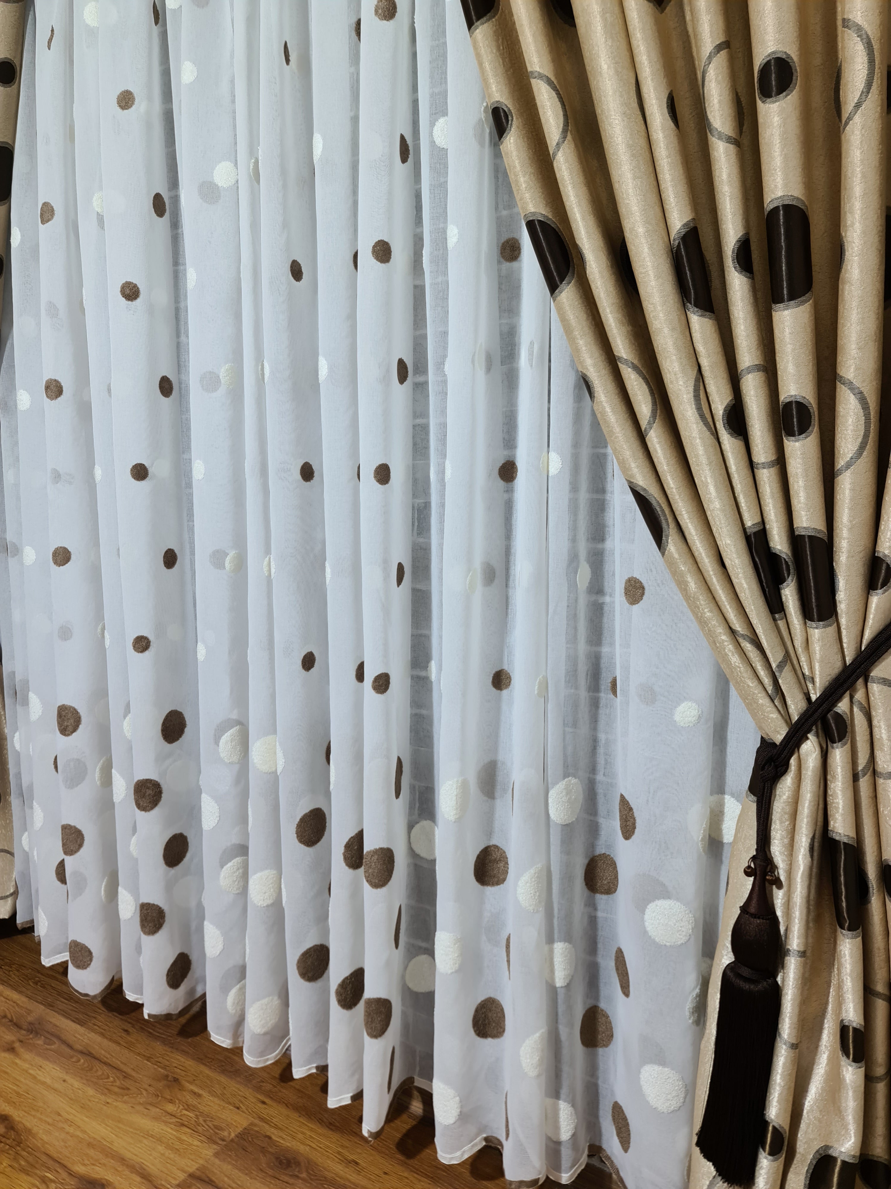 Perdea confectionata din in cu buline capucino, model Bulina - CASABLANCA Perdea confectionata din in cu buline capucino, model Bulina Casa Blanca Curtains & Drapes 45.00 CASABLANCA  CASABLANCA