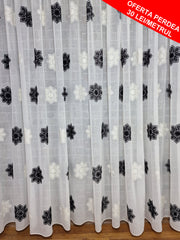 Perdea alb cu negru model mandala confectionata din in, material plin ca textura