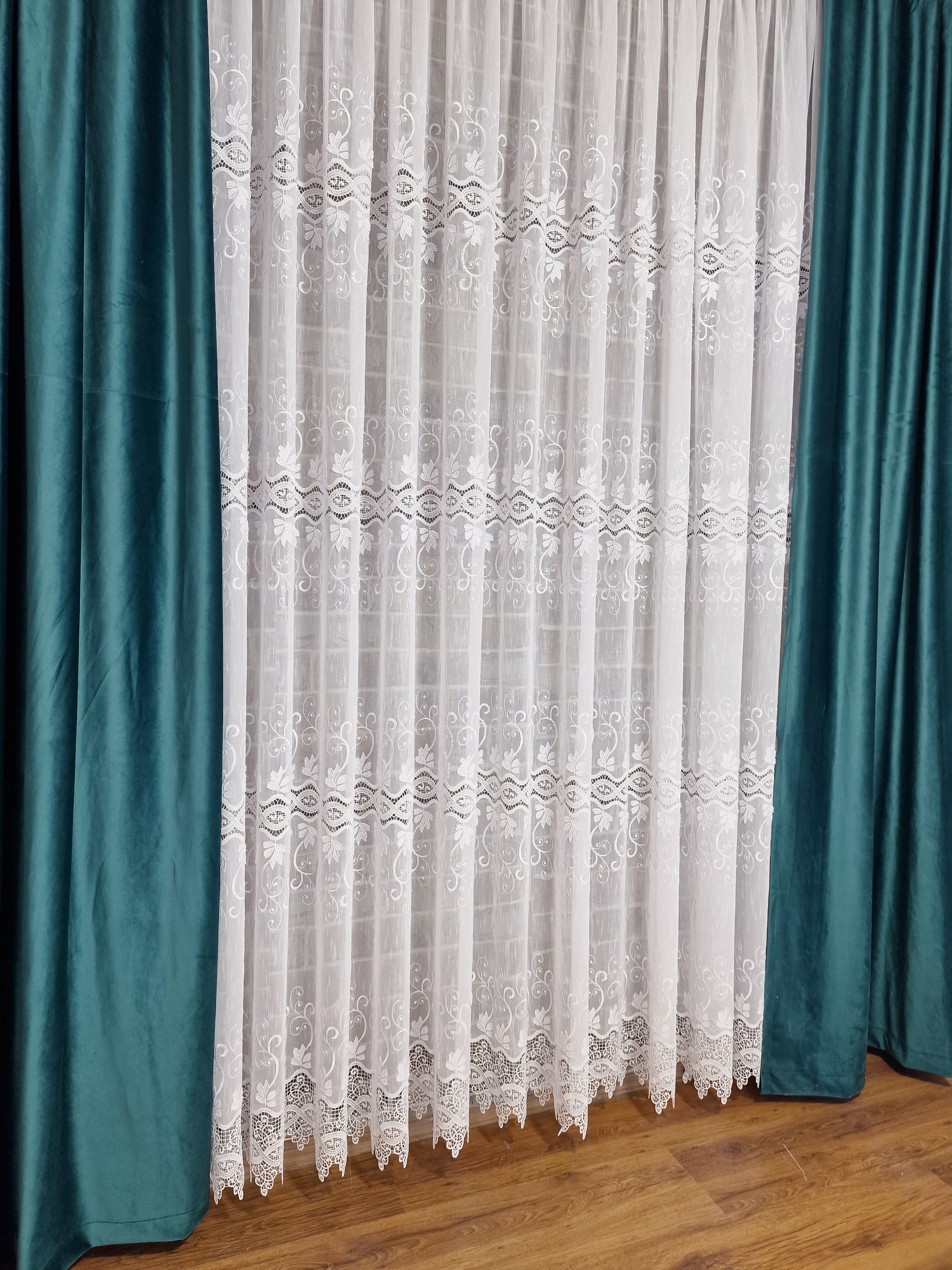 Set perdea broderie sparta si draperie catifea turcoaz, model Eva - CASABLANCA Set perdea broderie sparta si draperie catifea turcoaz, model Eva Casa Blanca Curtains & Drapes 735.00 CASABLANCA  CASABLANCA