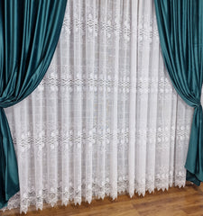 Set perdea broderie sparta si draperie catifea turcoaz, model Eva - CASABLANCA Set perdea broderie sparta si draperie catifea turcoaz, model Eva Casa Blanca Curtains & Drapes 735.00 CASABLANCA  CASABLANCA