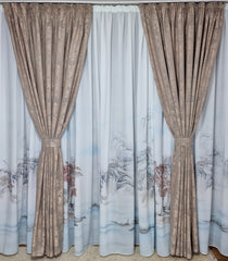 Set perdea din matase si draperie decorativa bej, model peisaj - CASABLANCA Set perdea din matase si draperie decorativa bej, model peisaj Casa Blanca Curtains & Drapes 460.00 CASABLANCA  CASABLANCA