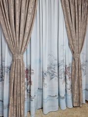 Set perdea din matase si draperie decorativa bej, model peisaj - CASABLANCA Set perdea din matase si draperie decorativa bej, model peisaj Casa Blanca Curtains & Drapes 460.00 CASABLANCA  CASABLANCA