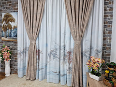 Set perdea din matase si draperie decorativa bej, model peisaj - CASABLANCA Set perdea din matase si draperie decorativa bej, model peisaj Casa Blanca Curtains & Drapes 920.00 CASABLANCA 8metriperdeacu6metridraperiepentrusinagaleriede4-5 CASABLANCA