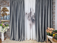 Set perdea matase model muntii si draperie gri din catifea - CASABLANCA Set perdea matase model muntii si draperie gri din catifea Casa Blanca Curtains & Drapes 535.00 CASABLANCA  CASABLANCA