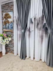 Set perdea matase model muntii si draperie gri din catifea - CASABLANCA Set perdea matase model muntii si draperie gri din catifea Casa Blanca Curtains & Drapes 535.00 CASABLANCA  CASABLANCA