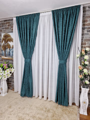 Set perdea din matase alba si draperie decorativa turcoaz - CASABLANCA Set perdea din matase alba si draperie decorativa turcoaz Casa Blanca Curtains & Drapes 400.00 CASABLANCA  CASABLANCA