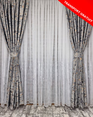 Set complet perdea si draperie, colectia Golden, varianta gri deschis