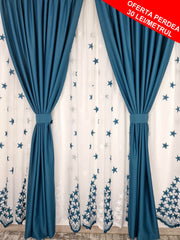 Set Iulian: perdea cu stele turcoaz si draperie simpla turcoaz blackout 90%