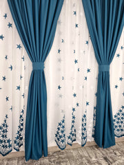 Set turcoaz perdea si draperie, model stelute - CASABLANCA Set turcoaz perdea si draperie, model stelute CASABLANCA  730.00 CASABLANCA 8metriperdeacu6metridraperiepentrusinagaleriede4-5 CASABLANCA