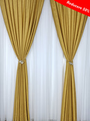 Draperie soft galben mustar, material plin ca textura, varianta mai usoara a catifelei