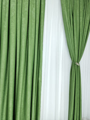 Draperie soft verde olive, material plin ca textura, varianta mai usoara a catifelei