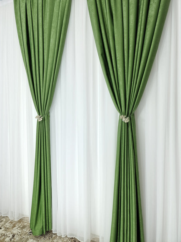 Draperie soft verde olive, material plin ca textura, varianta mai usoara a catifelei