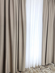 Set Liz: perdea alba simpla voal si draperie culoare cafea cu lapte blackout 98%