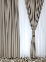 Set Liz: perdea alba simpla voal si draperie culoare cafea cu lapte blackout 98%