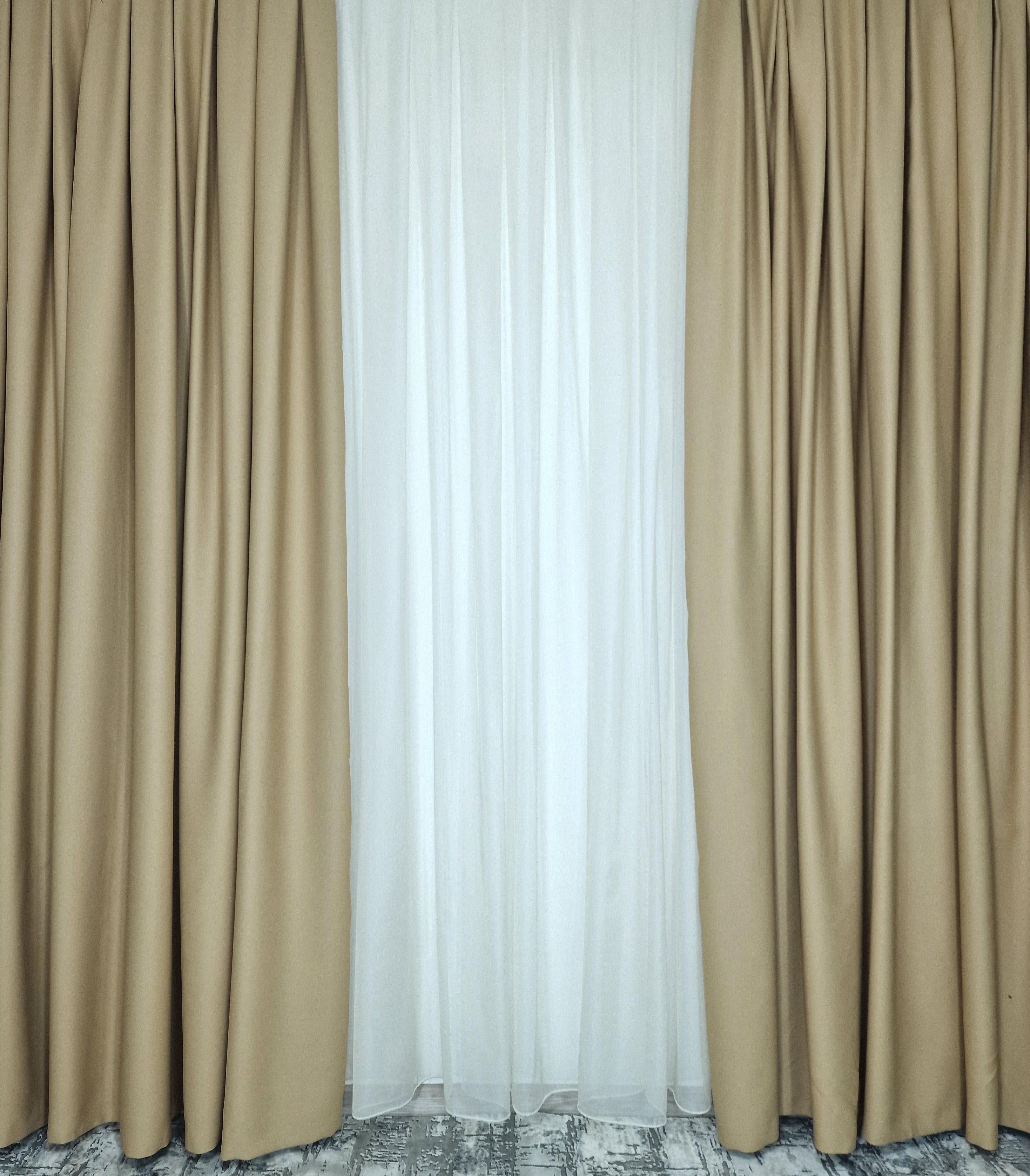 Set Kira: perdea voal ivoire si draperie blackout capucino