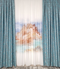 Set Cami: perdea matase si draperie turcoaz tip vopsea decorativa