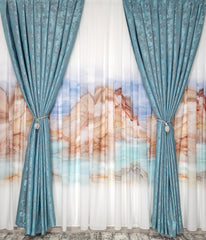 Set Cami: perdea matase si draperie turcoaz tip vopsea decorativa