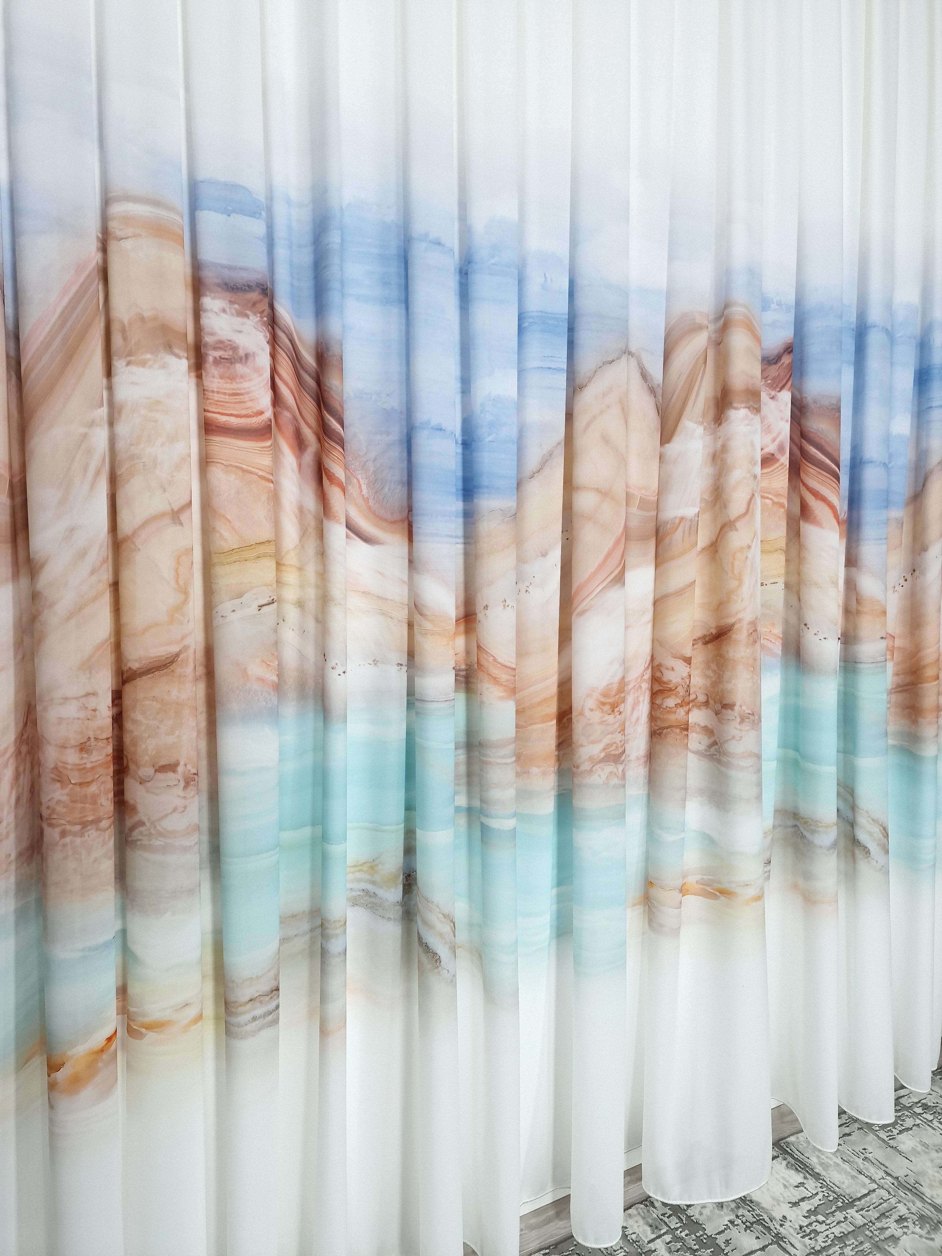 Set Cami: perdea matase si draperie turcoaz tip vopsea decorativa