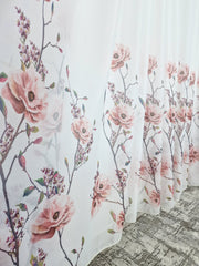 Perdea tip in, material plin ca textura, model floral roz