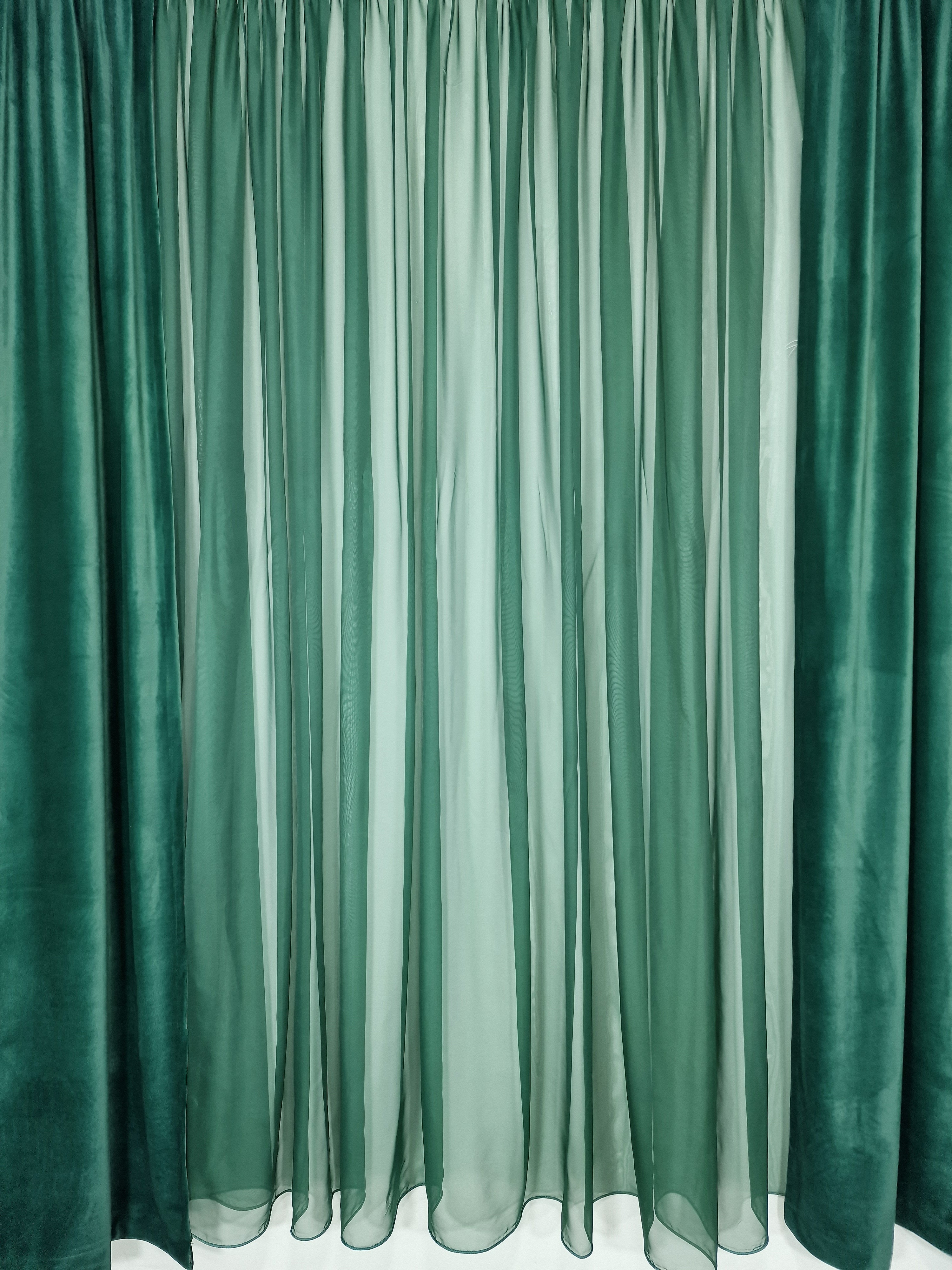 Set Speranta: perdea voal verde si draperie catifea verde smarald intens