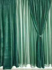 Set Speranta: perdea voal verde si draperie catifea verde smarald intens