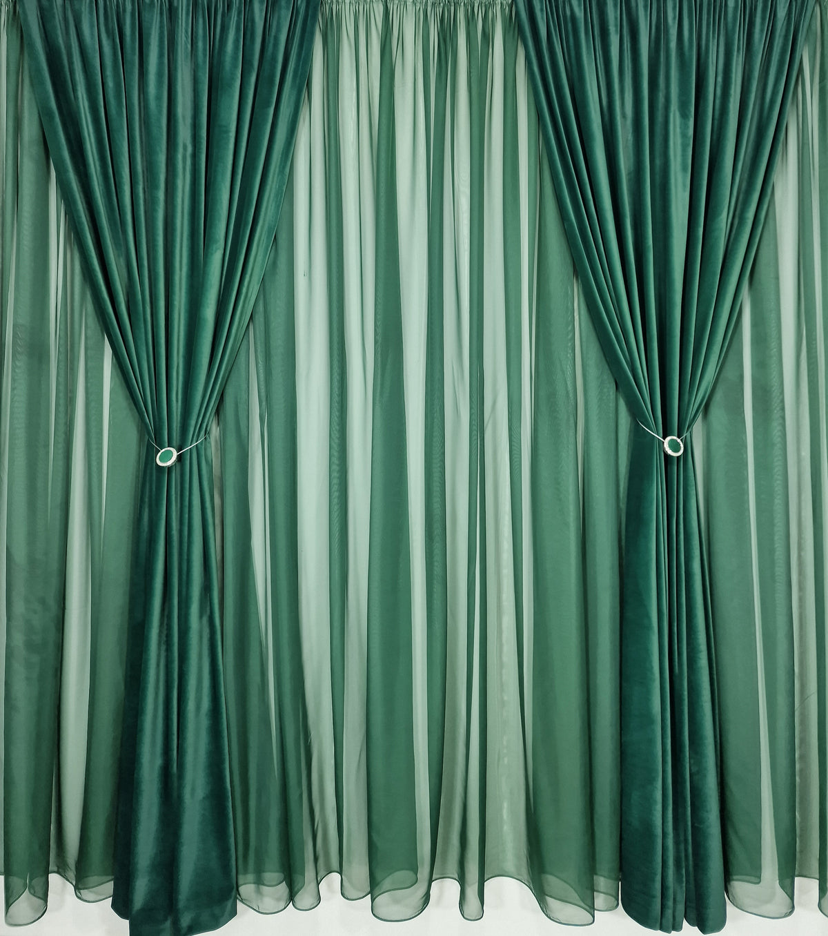 Set Speranta-perdea voal verde si draperie catifea verde smarald