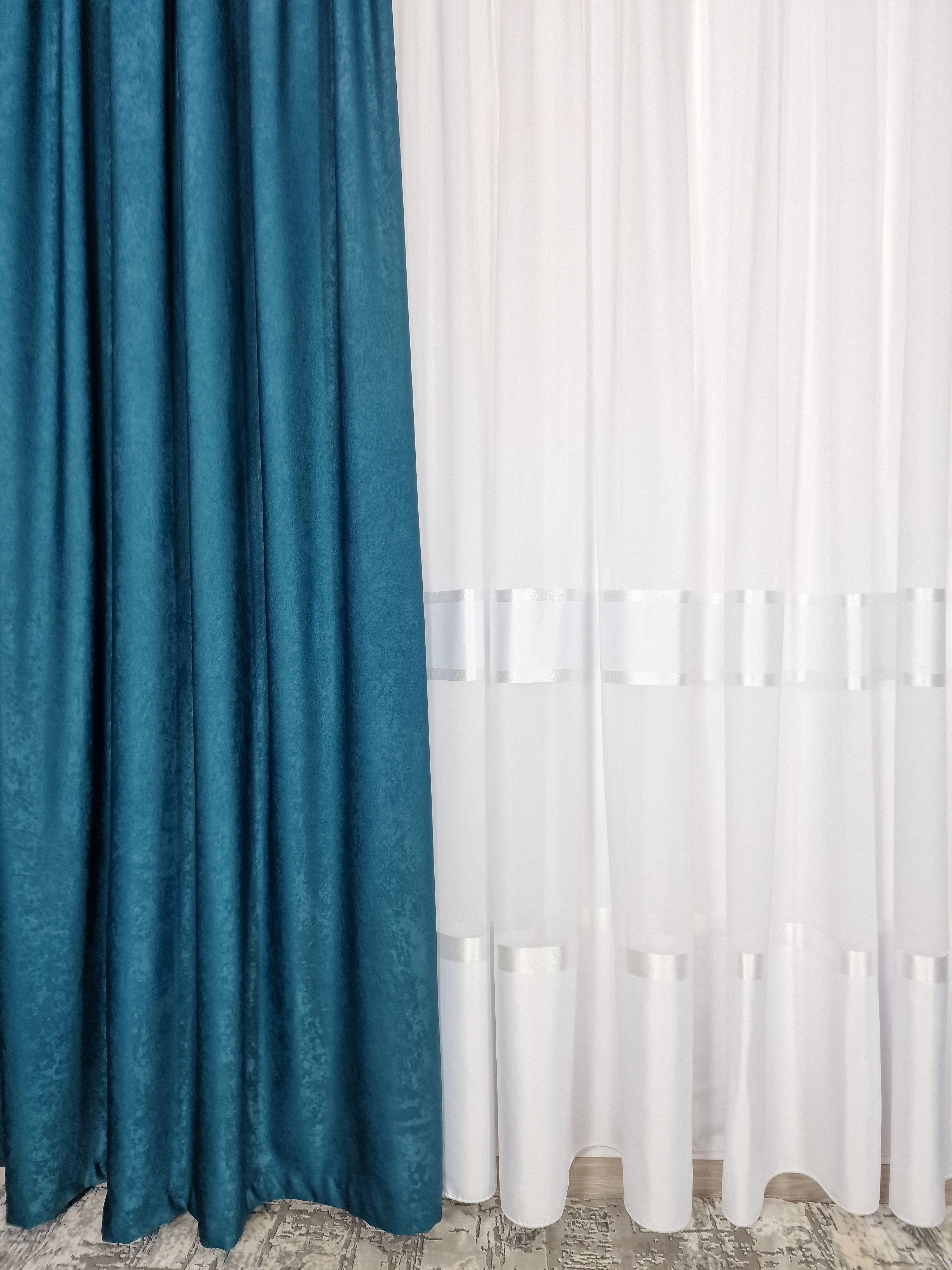 Set Edera: Perdea din bambus si Draperie Turcoaz Hotel Blackout 98%