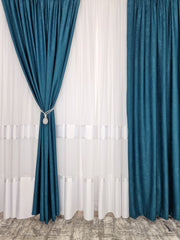 Set Edera: Perdea din bambus si Draperie Turcoaz Hotel Blackout 98%