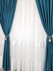 Set Edera: Perdea din bambus si Draperie Turcoaz Hotel Blackout 98%
