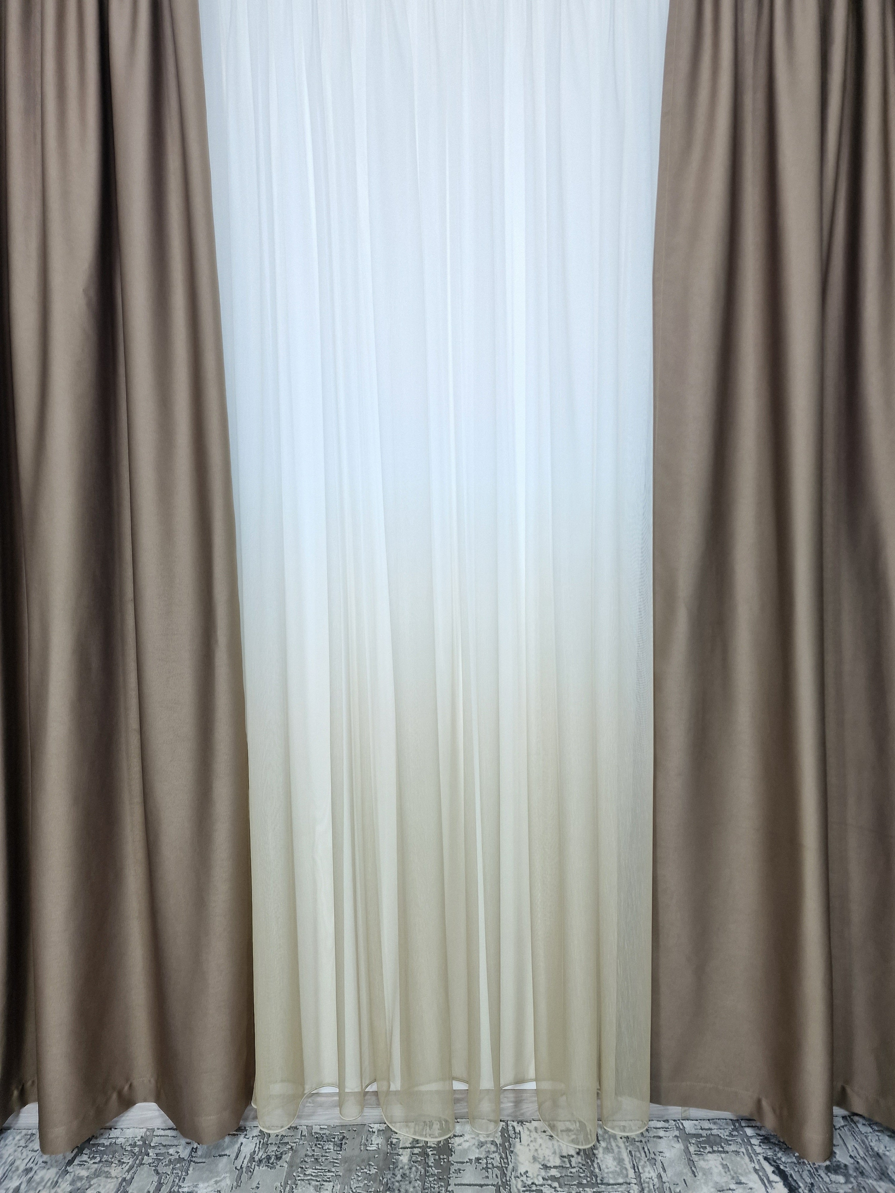Set Florida: Perdea bamboo degrade si draperie cafea cu lapte blackout 98%