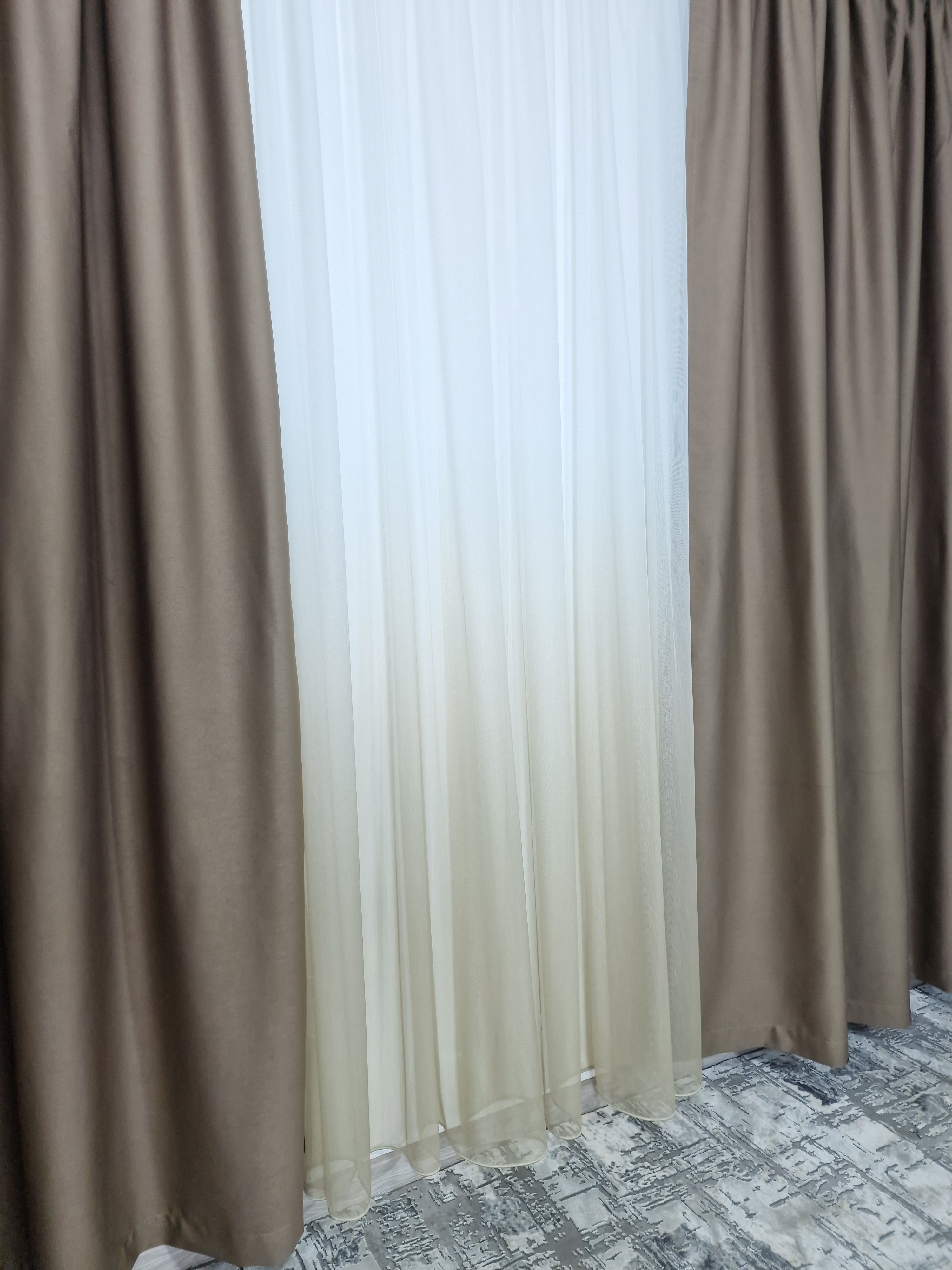 Set Florida: Perdea bamboo degrade si draperie cafea cu lapte blackout 98%