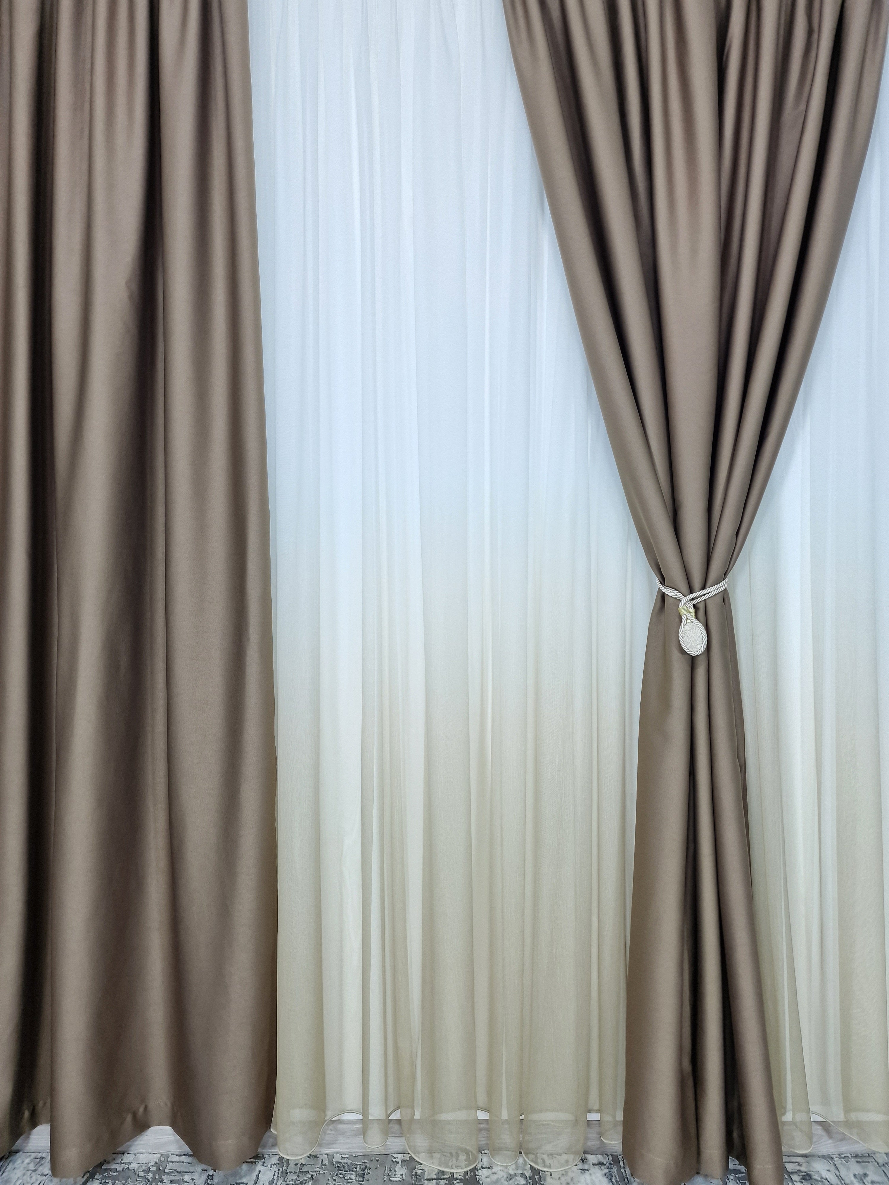 Set Florida: Perdea bamboo degrade si draperie cafea cu lapte blackout 98%