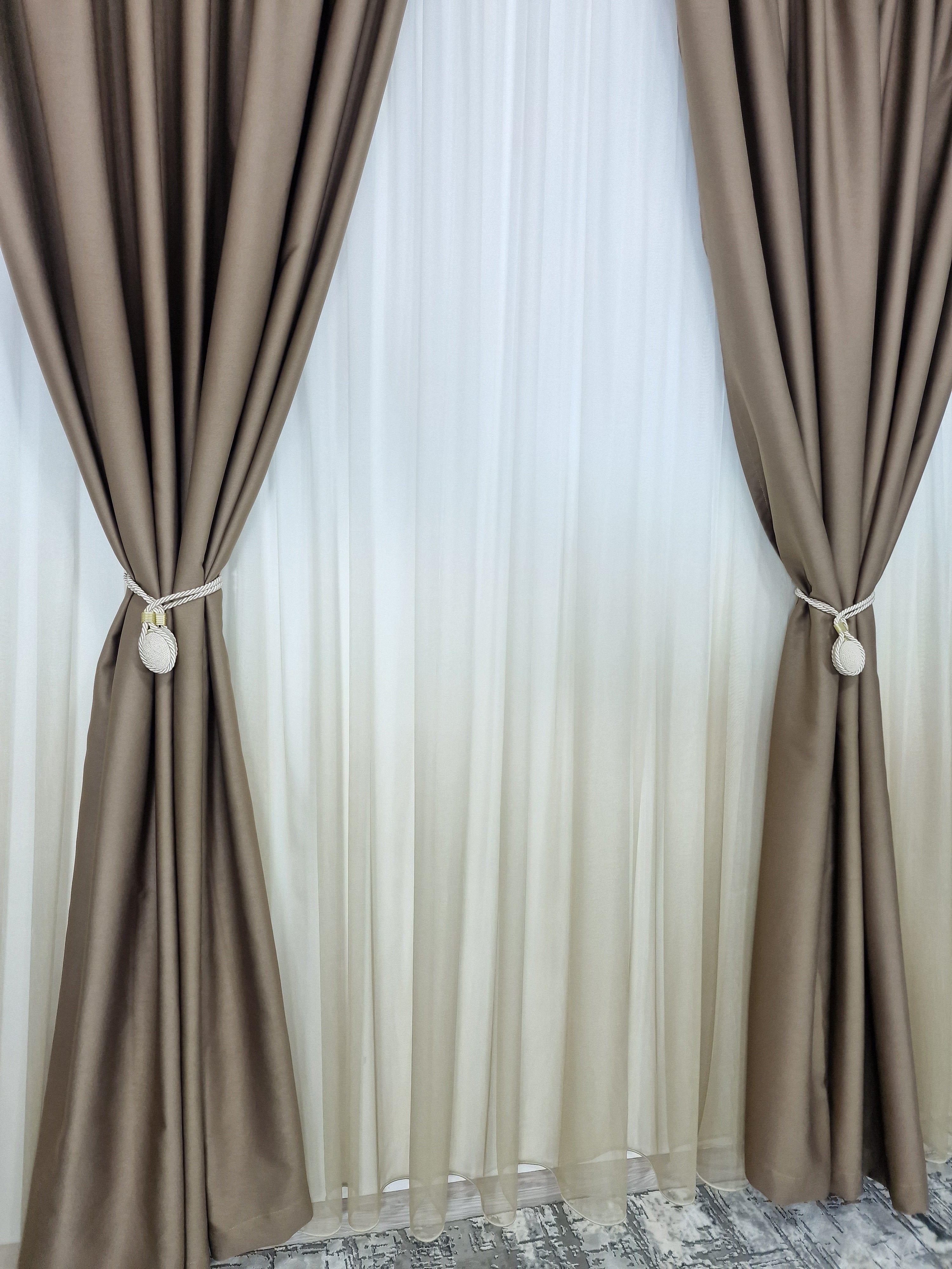 Set Florida: Perdea bamboo degrade si draperie cafea cu lapte blackout 98%