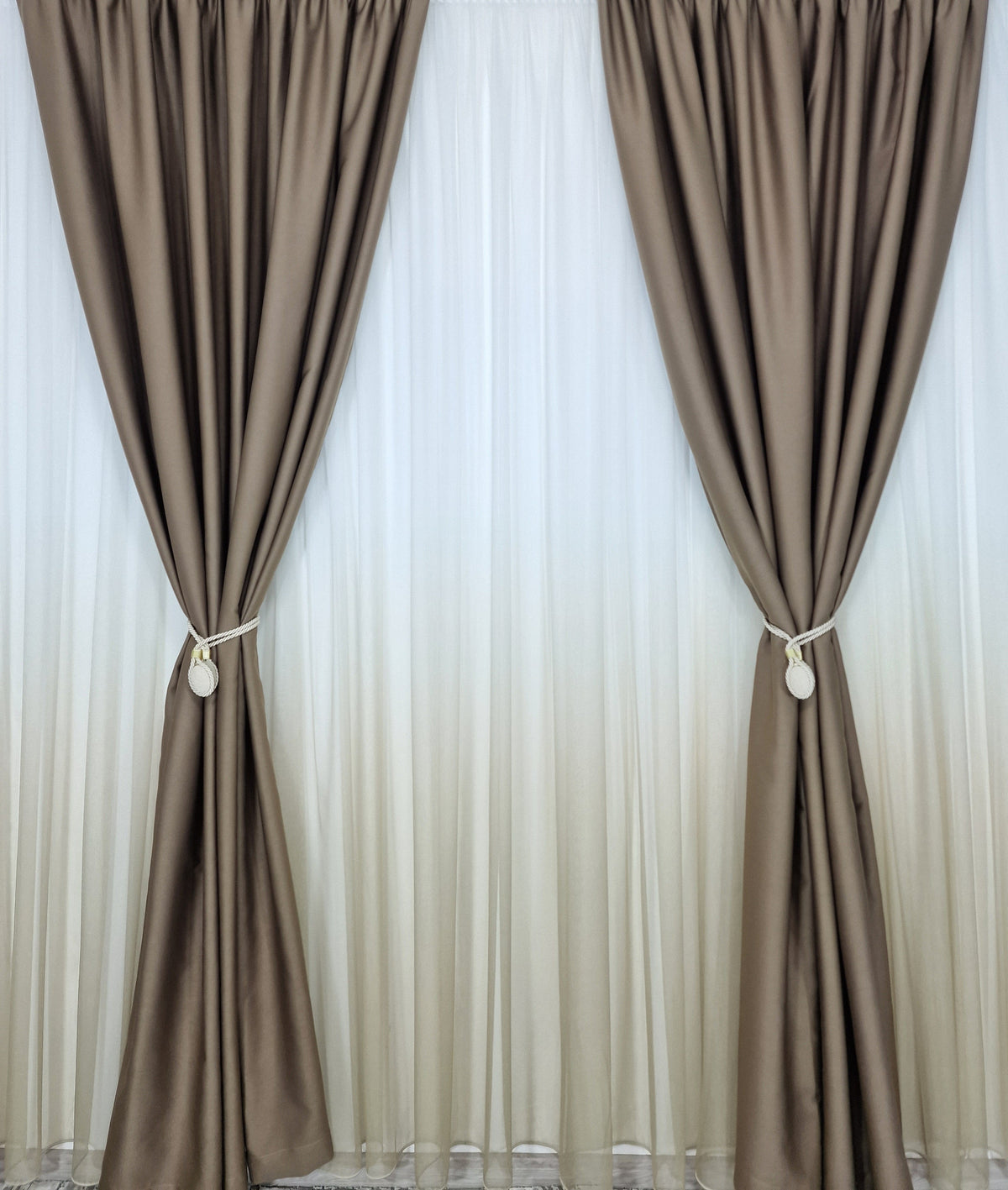Set Florida: Perdea bamboo degrade si draperie cafea cu lapte blackout 98%