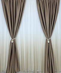 Set Florida: Perdea bamboo degrade si draperie cafea cu lapte blackout 98%