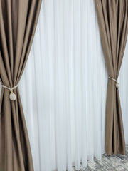 Set Camelia: Perdea din in cu bambus si Draperie cafea cu lapte blackout 90%