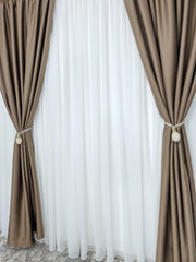Set Camelia: Perdea din in cu bambus si Draperie cafea cu lapte blackout 90%