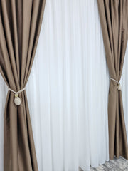 Set Tony: Perdea Alba Jorjet si Draperie Blackout Hotel 98% Cafea cu Lapte