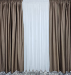 Set Tony: Perdea Alba Jorjet si Draperie Blackout Hotel 98% Cafea cu Lapte