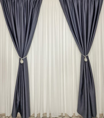 Set Max: Perdea Ivoire Jorjet si Draperie Gri Blackout 100%