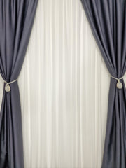 Set Max: Perdea Ivoire Jorjet si Draperie Gri Blackout 100%