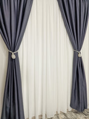 Set Max: Perdea Ivoire Jorjet si Draperie Gri Blackout 100%