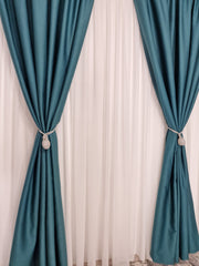 Set Hector: Perdea Jorjet Ivoire si Draperie Turcoaz Hotel Blackout 98%