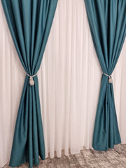 Set Hector: Perdea Jorjet Ivoire si Draperie Turcoaz Hotel Blackout 98%