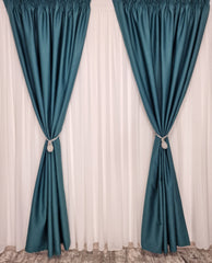 Set Hector: Perdea Jorjet Ivoire si Draperie Turcoaz Hotel Blackout 98%