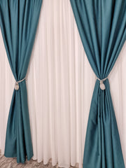 Set Hector: Perdea Jorjet Ivoire si Draperie Turcoaz Hotel Blackout 98%