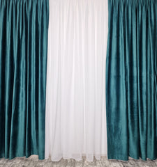 Set Antonela: Perdea in bamboo V cu draperie catifea turcoaz