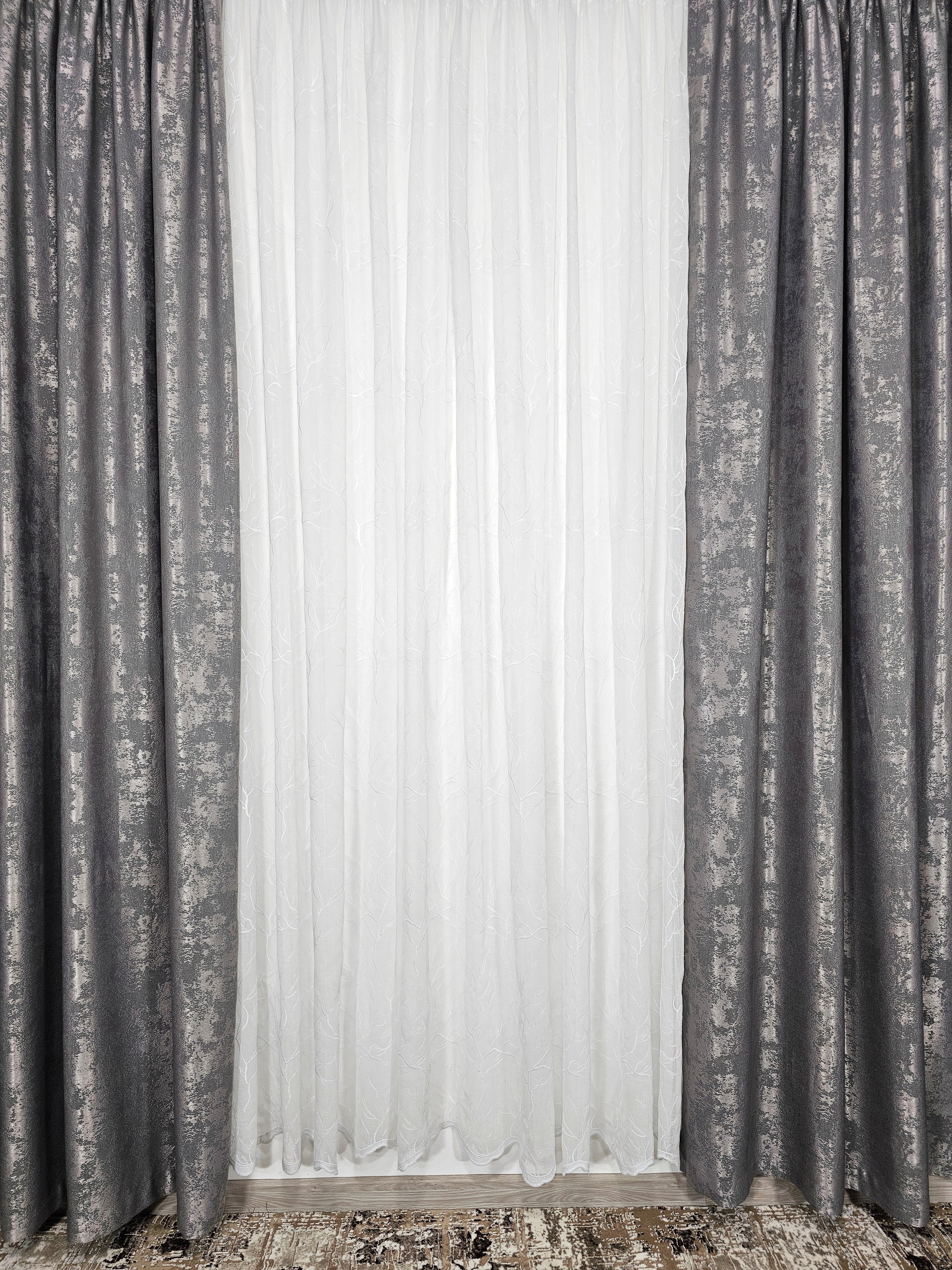 Set Angelica: perdea din in model crengute si draperie cu aspect de vopsea decorativa