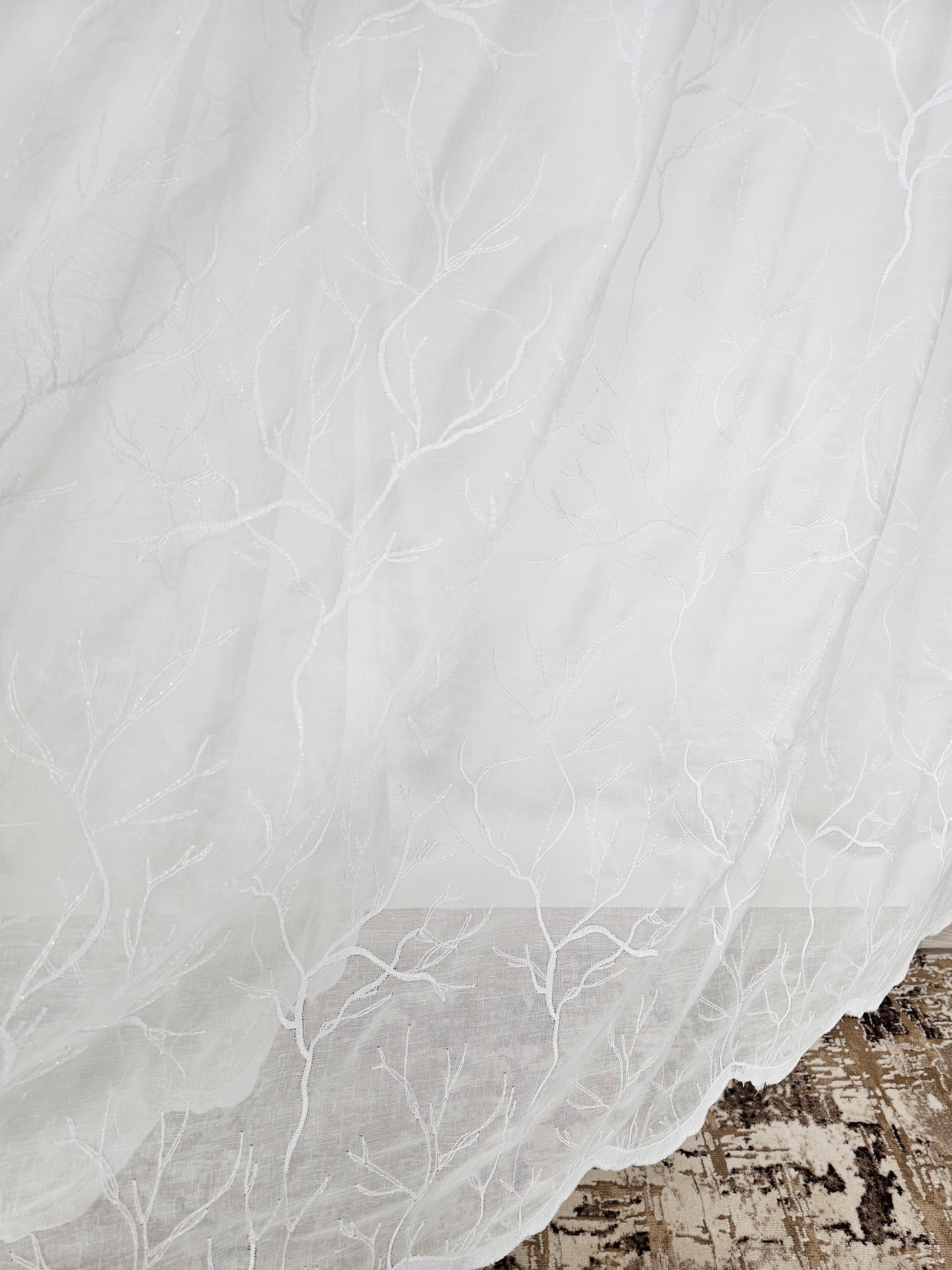 Set Angelica: perdea din in model crengute si draperie cu aspect de vopsea decorativa